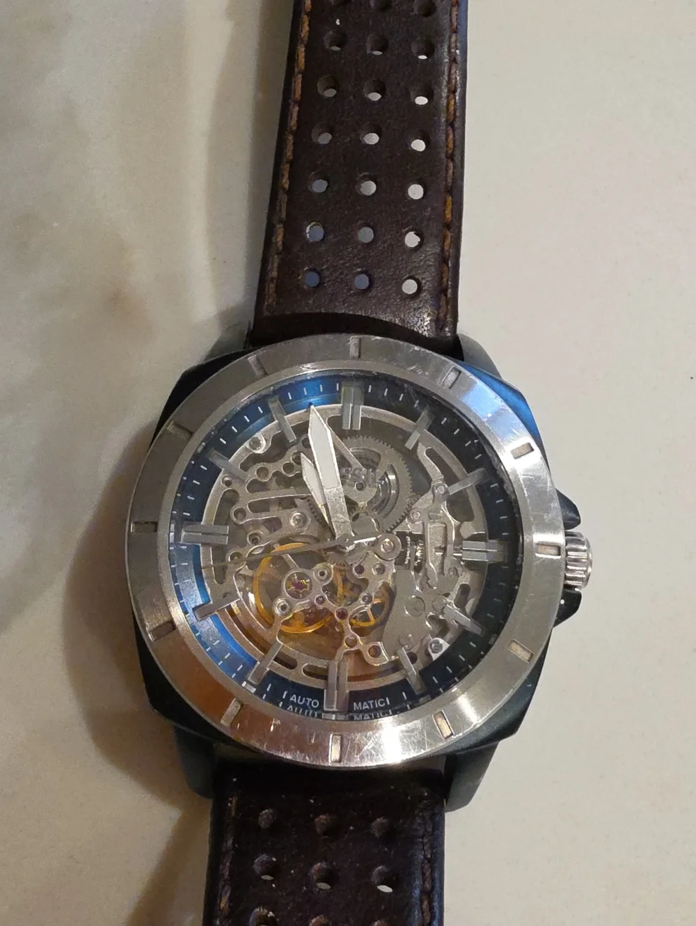 Privateer Sport Mechanical Skeleton Watch with Brown Leather Strap